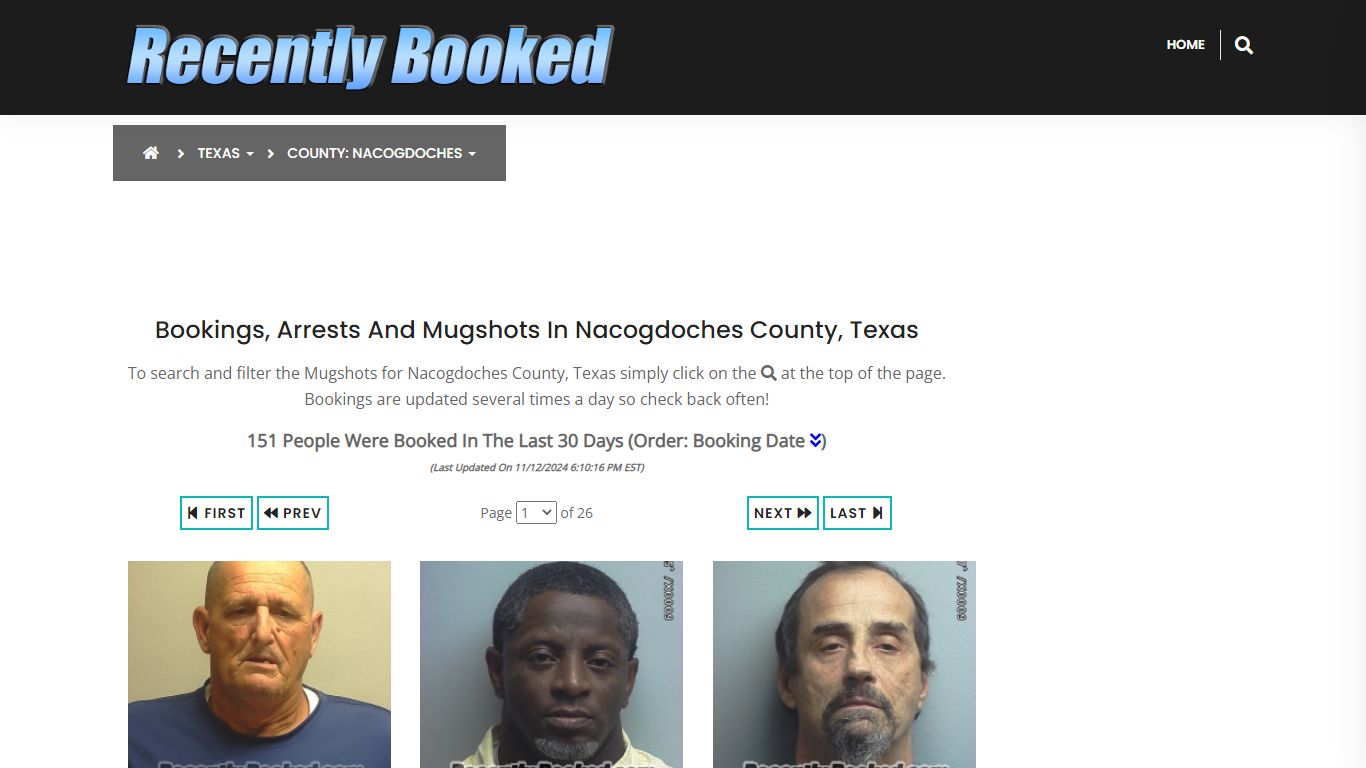 Bookings, Arrests and Mugshots in Nacogdoches County, Texas