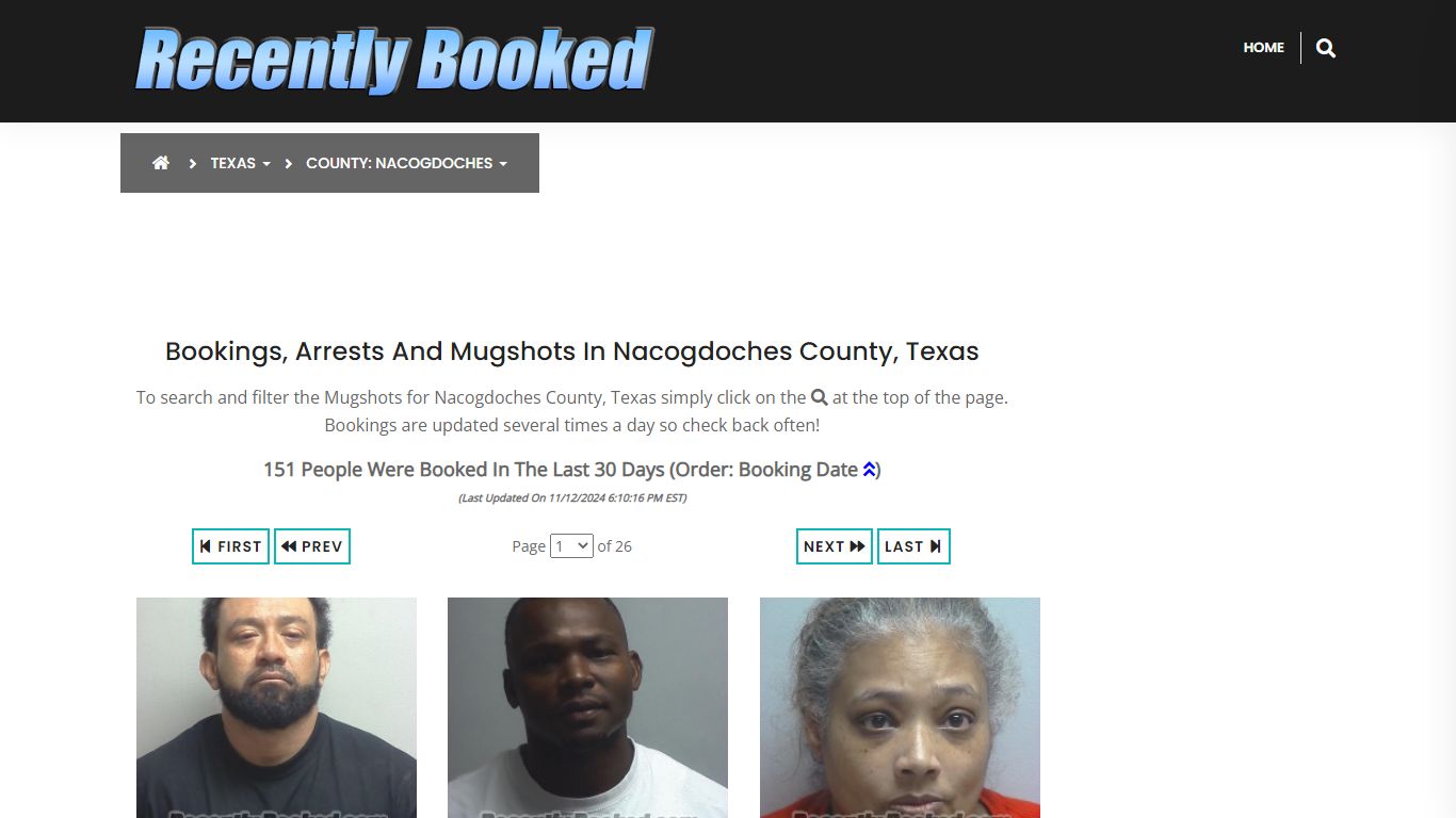 Bookings, Arrests and Mugshots in Nacogdoches County, Texas